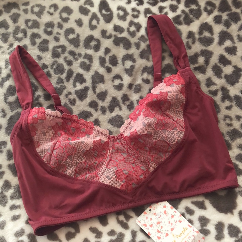 Free People Love Story Soft Bra Red Combo XS